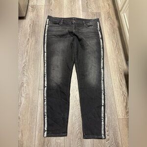 Dear John Black Jeans with Snake Print Trim